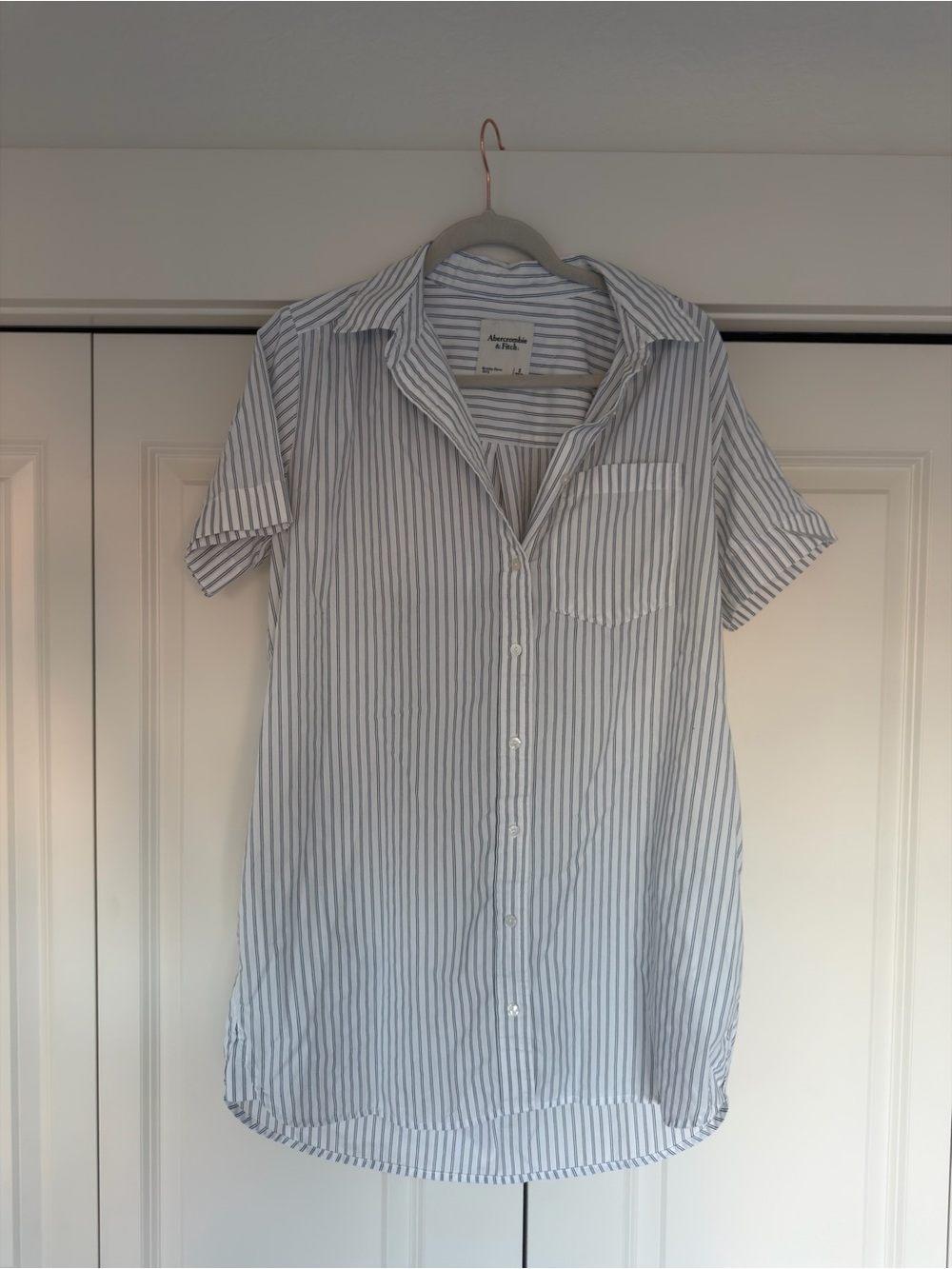 Abercrombie & Fitch Blue and White Striped Short-Sleeve Button-Down